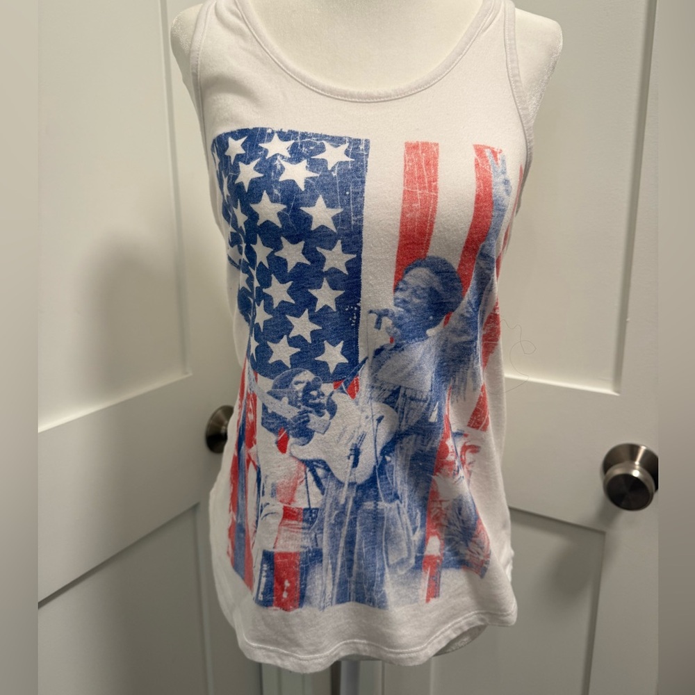 Old Navy White Tank Top with Blue and Red Graphic